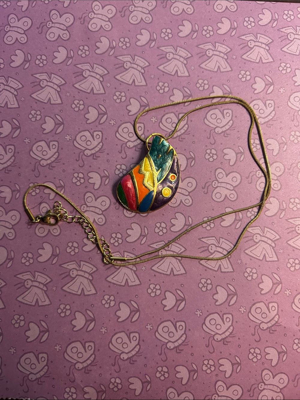 Colorful Abstract Enamel Pendant Necklace